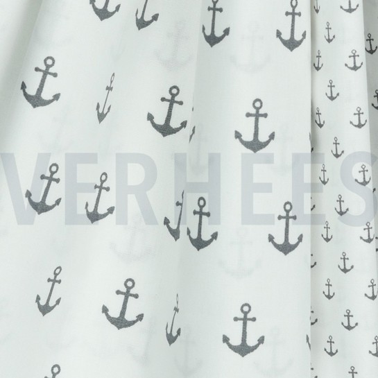 POPELINE DE COTON ANCRE BLANC / GRIS #7