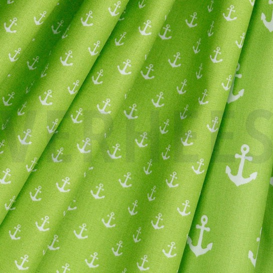 KATOENEN POPLIN KLEINE ANKERS LIMOEN #7