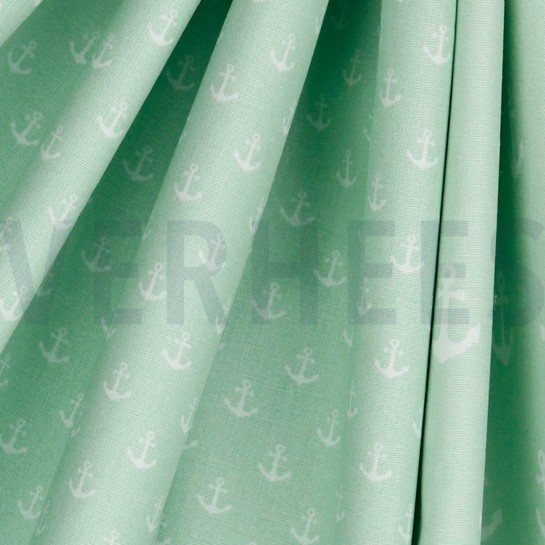 KATOENEN POPLIN KLEINE ANKERS MINT #7