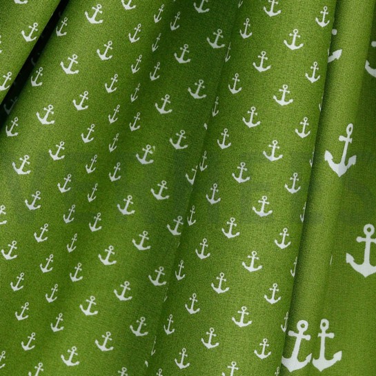 BAUMWOLLE POPELINE KLEINE ANKER GRÜN #7