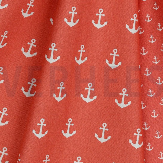 BAUMWOLLE POPELINE KLEINE ANKER KORALLE #7