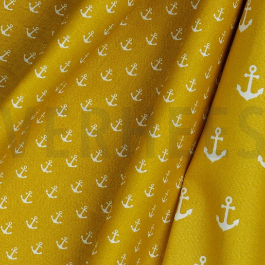 KATOENEN POPLIN KLEINE ANKERS OKER #7