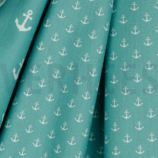 BAUMWOLLE POPELINE KLEINE ANKER ALTGRÜN #7