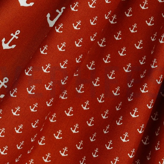 KATOENEN POPLIN KLEINE ANKERS TERRACOTTA #7