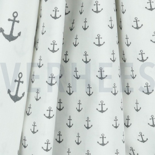 BAUMWOLLE POPELINE KLEINE ANKER WEISS / GRAU #7