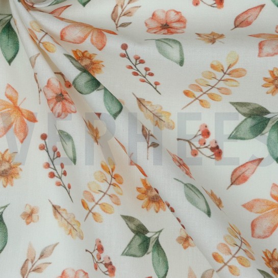KATOENEN POPLIN DIGITAAL HERFSTBLOEMEN WIT #7