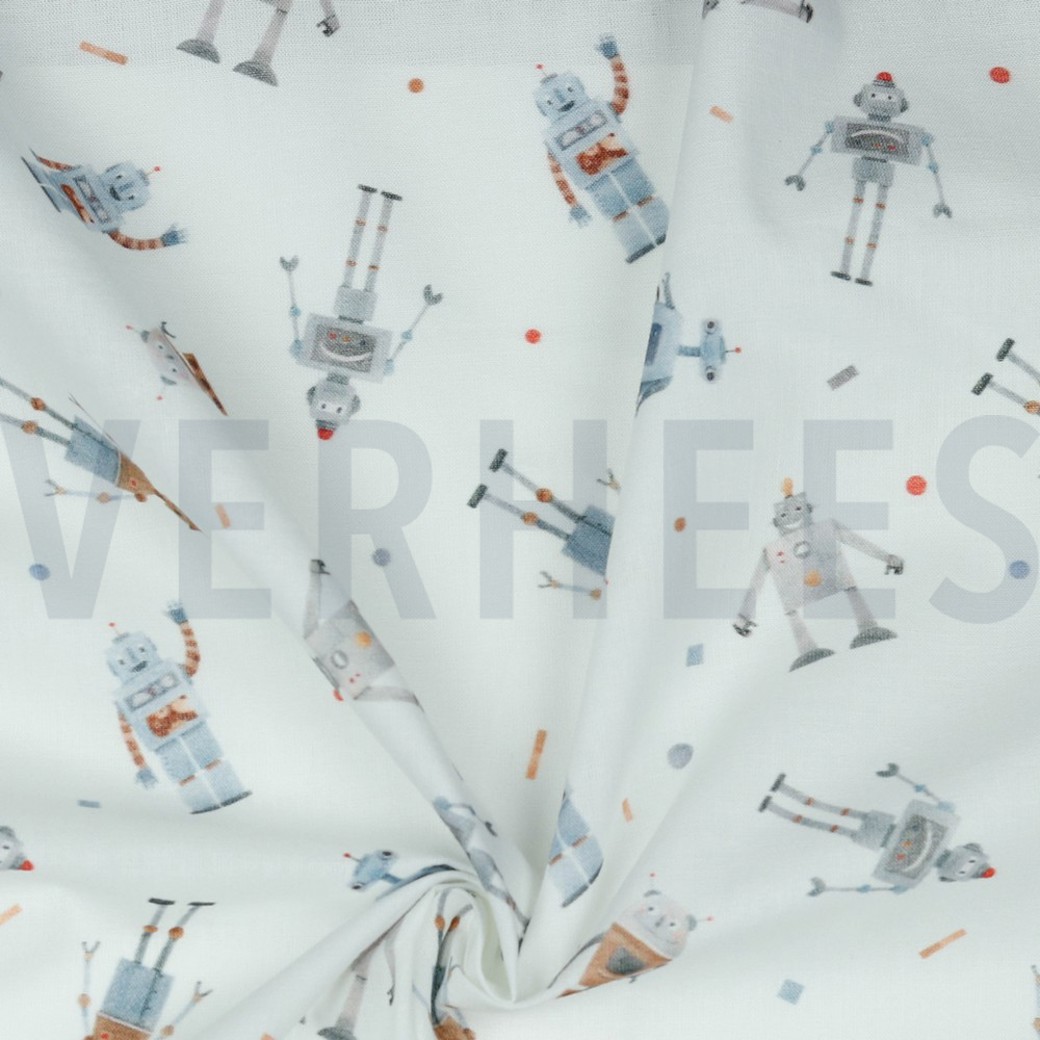 POPLIN DIGITAL ROBOTS WHITE #3