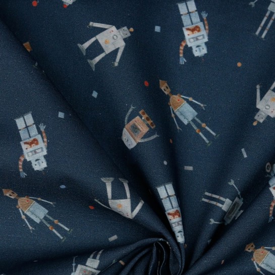 BAUMWOLLE POPELINE DIGITAL ROBOTER MARINEBLAU #7