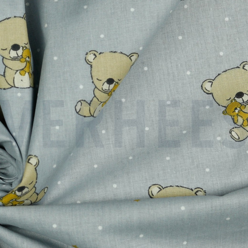 POPLIN GOTS SWEET BEAR LIGHT GREY #3