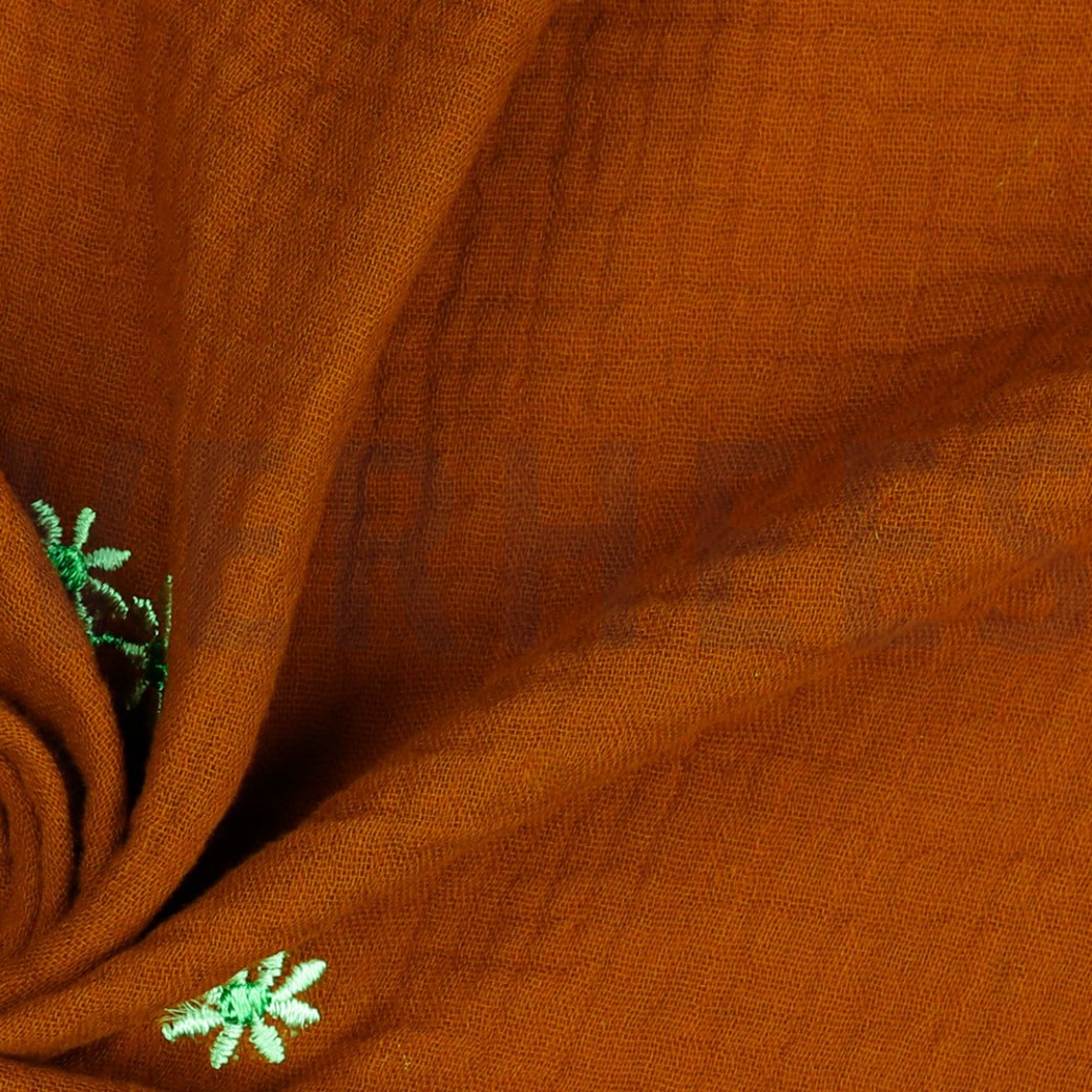 DOUBLE GAUZE EMBROIDERY FLOWERS RUST #3