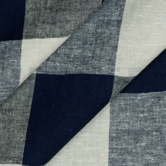LINEN VISCOSE YARN DYED CHECKS NAVY #7