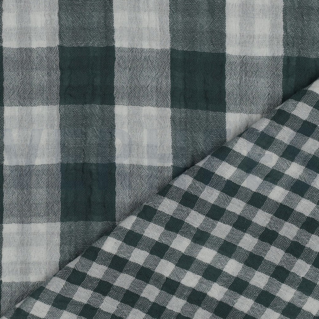 DOUBLE GAUZE DOUBLE SIDED CHECKS CYAN #3