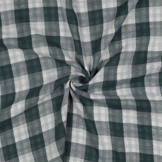 DOUBLE GAZE DE COTON DOUBLE FACE CARREAUX CYAN #7