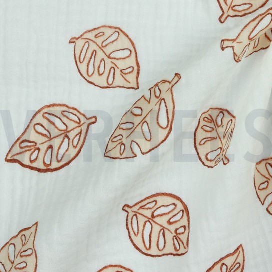 DOUBLE GAUZE MONSTERA LEAVES WHITE #7