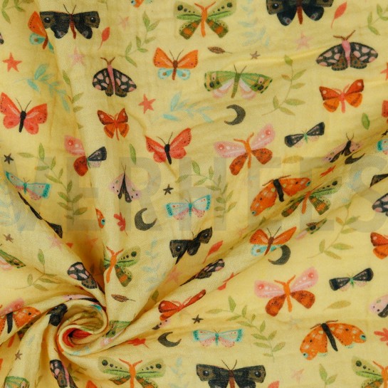 DOUBLE GAUZE DIGITAL BUTTERFLIES SOFT YELLOW #7