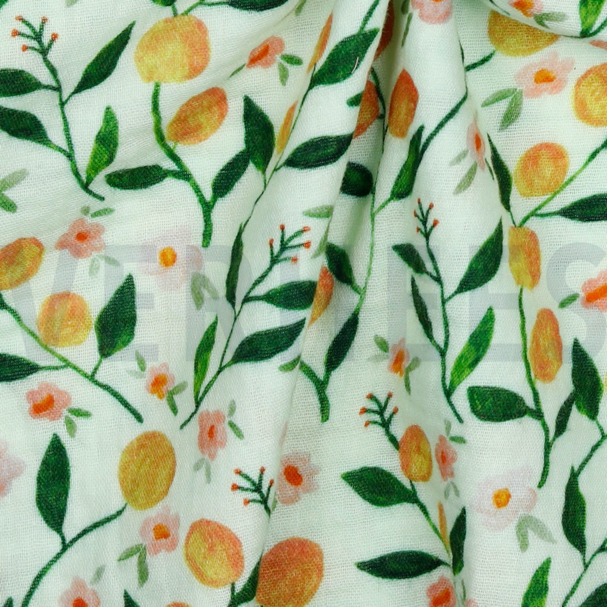 DOUBLE GAUZE DIGITAL FRUIT & FLOWERS SOFT GREEN (high resolution) #3
