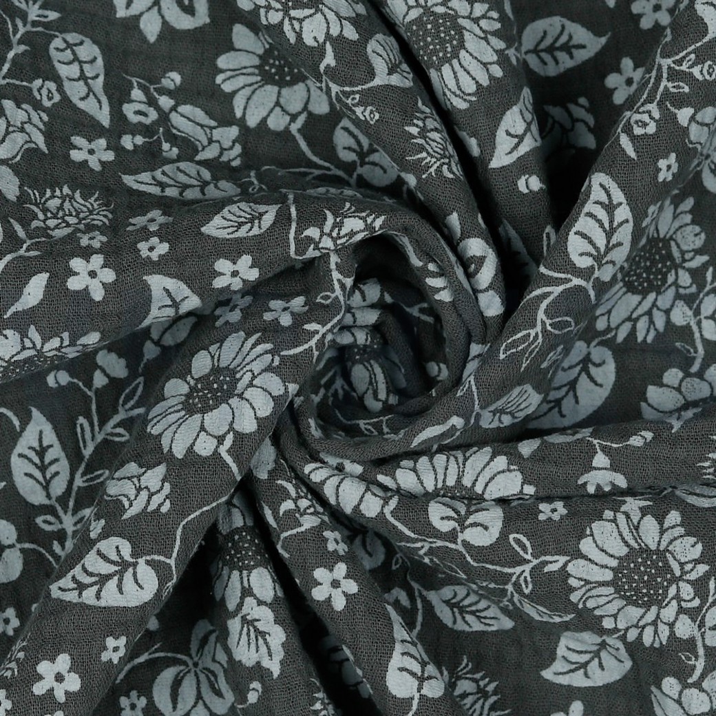 DOUBLE GAUZE FLOWERS DARK GREY #3
