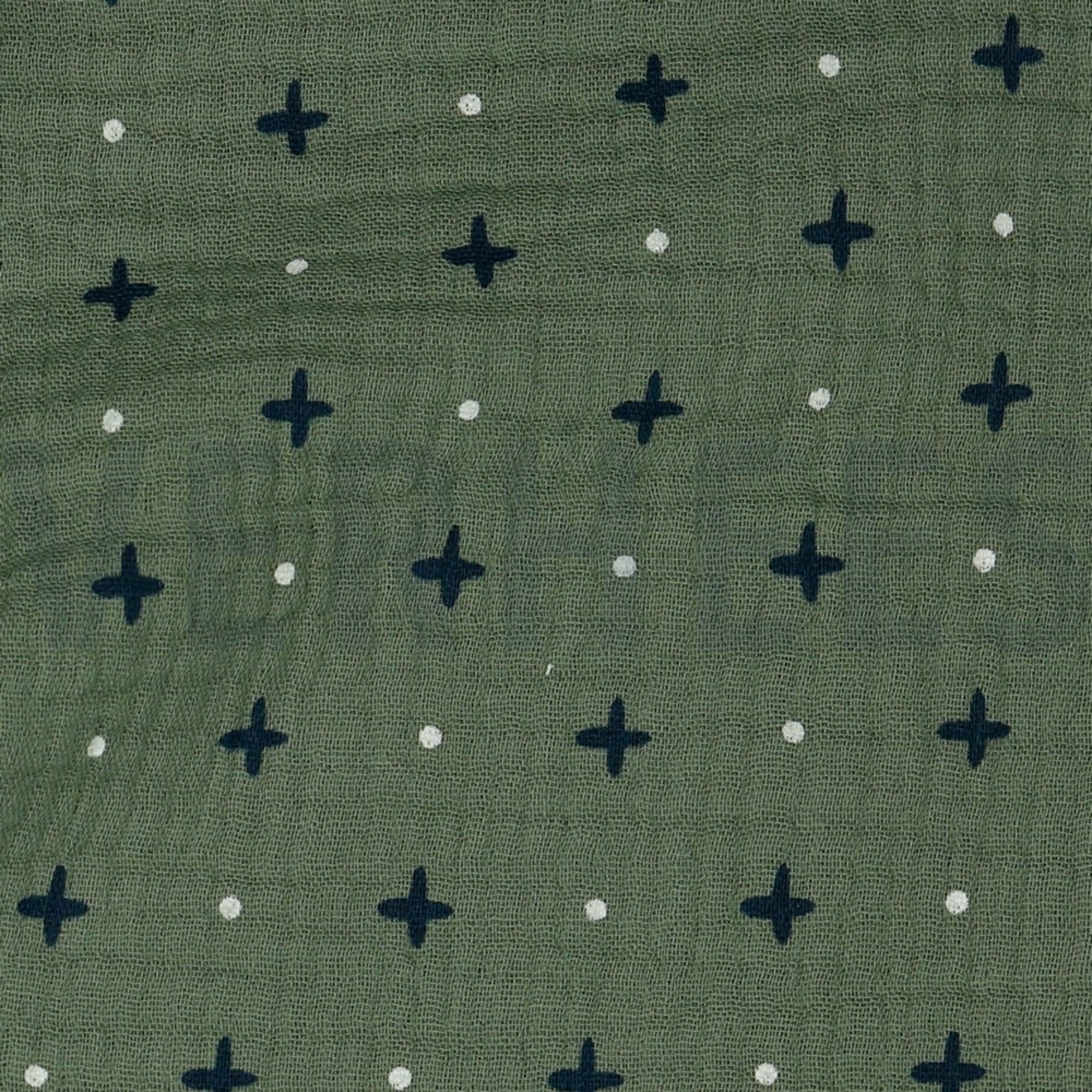 DOUBLE GAUZE CROSS AND DOTS MOSS GREEN (high resolution) #3