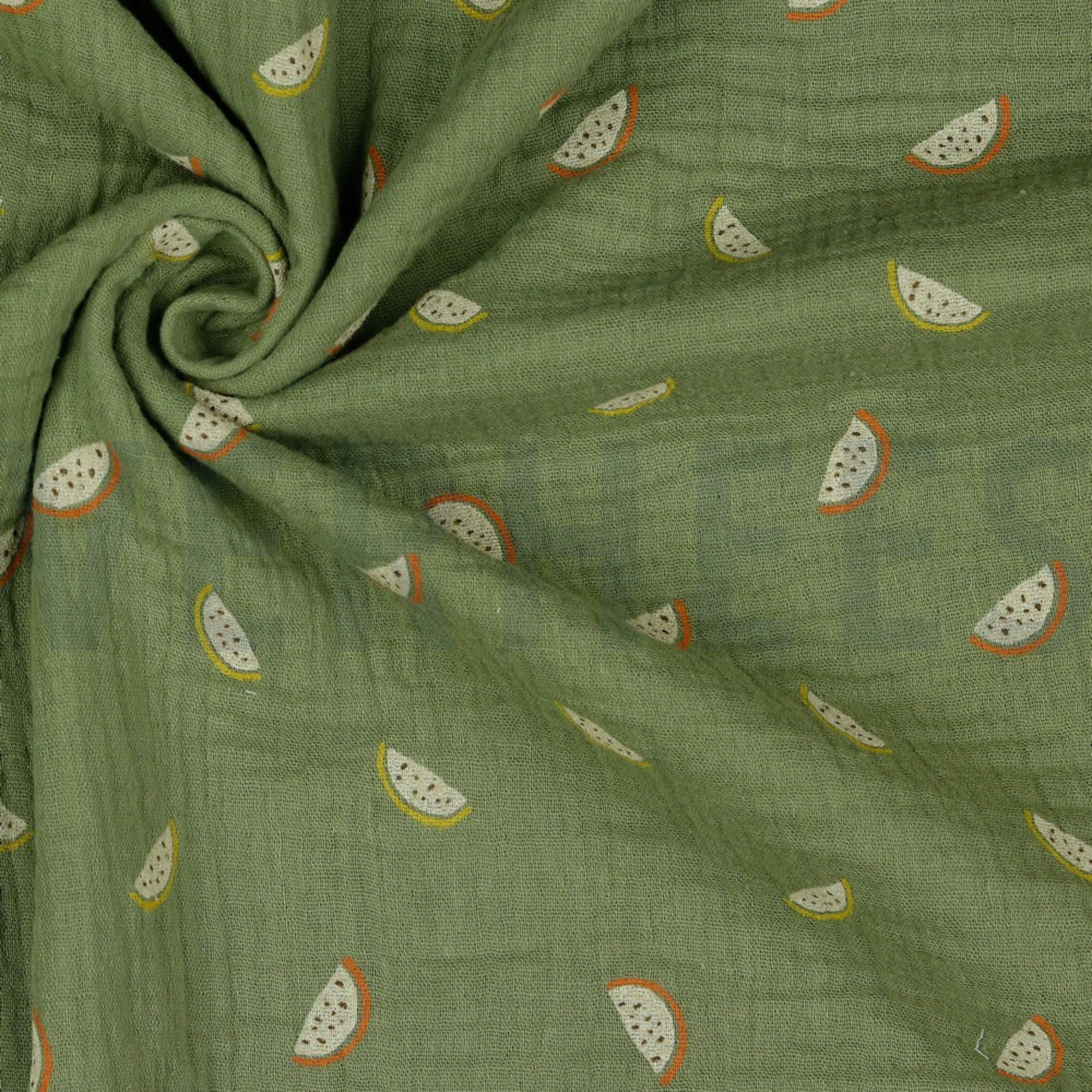 DOUBLE GAUZE GOTS MELONS MOSS GREEN (high resolution) #3