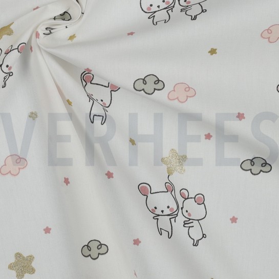 BAUMWOLLE POPELINE GLITZER SÜSSE MAUS ECRU #7