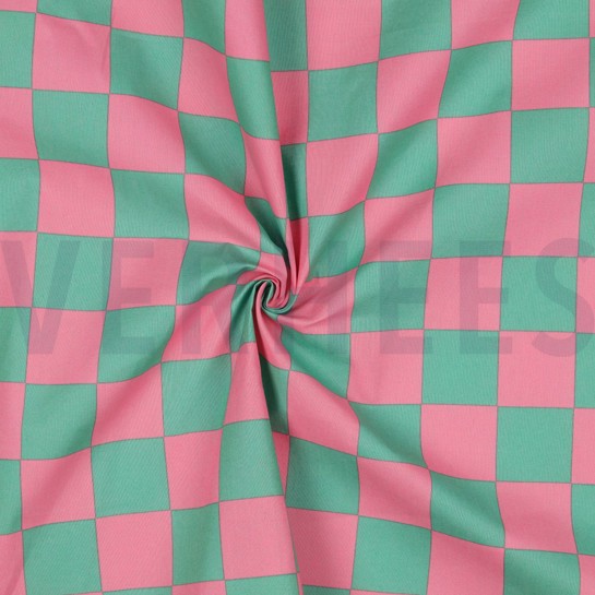 COTON ENDUIT CARREAUX VERT / ROSE #7