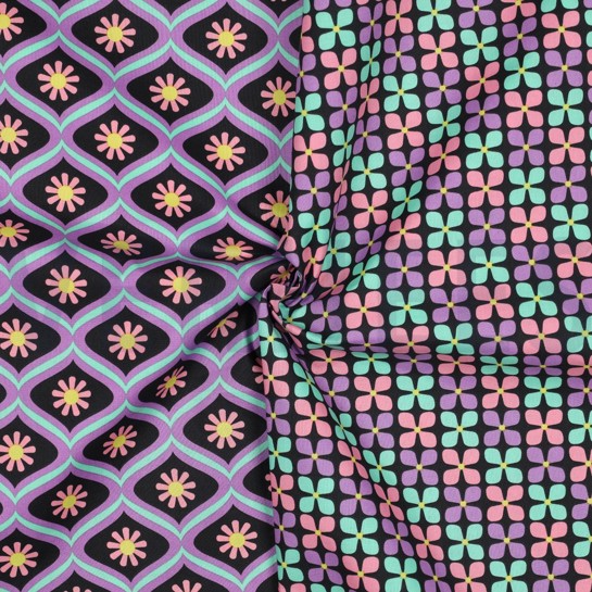 COATED KATOEN BLOEMEN ZWART #7