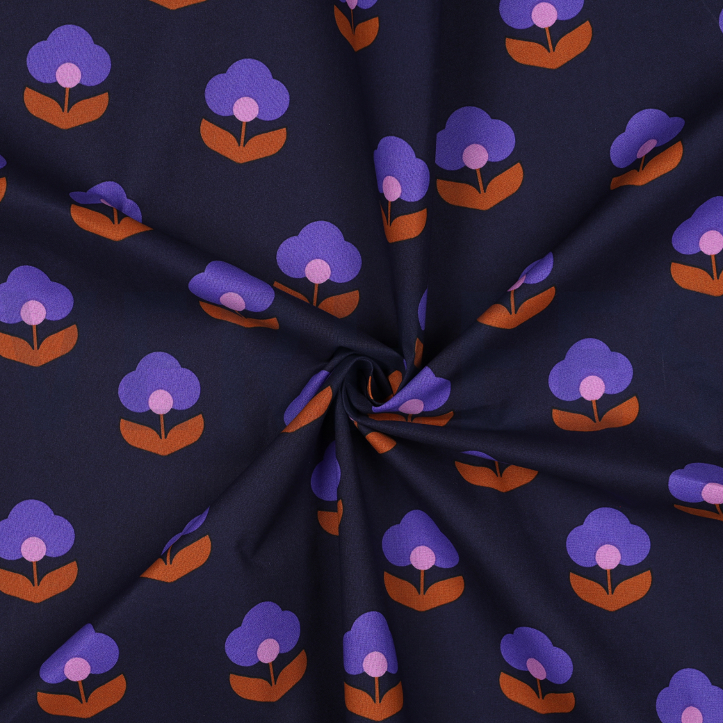 COATED COTTON RETRO FLOWERS NAVY #3