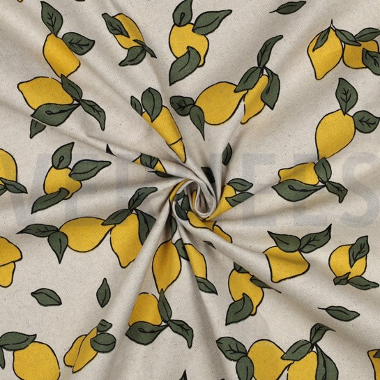 COATED CANVAS LINEN LOOK LEMONS NATURAL #7