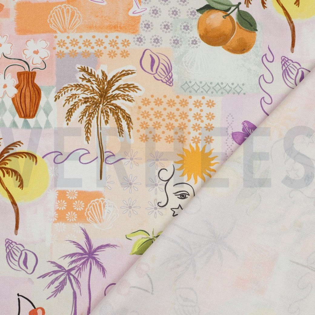CANVAS DIGITAL TROPICAL PATCHWORK PEACH #4