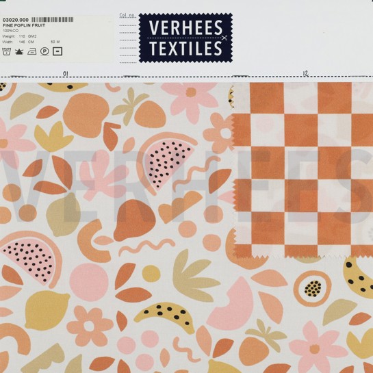 KATOENEN POPLIN FRUIT GEBROKEN WIT #7