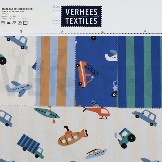 BAUMWOLLE POPELINE FAHRZEUGE KOBALTBLAU #7