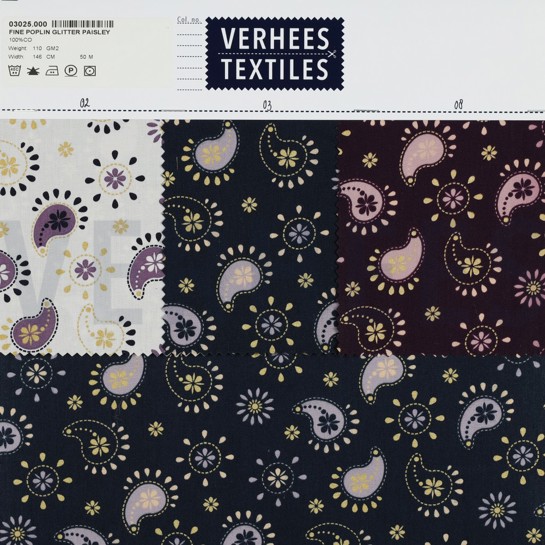 BAUMWOLLE POPELINE GLITTER PAISLEY WEISS #7