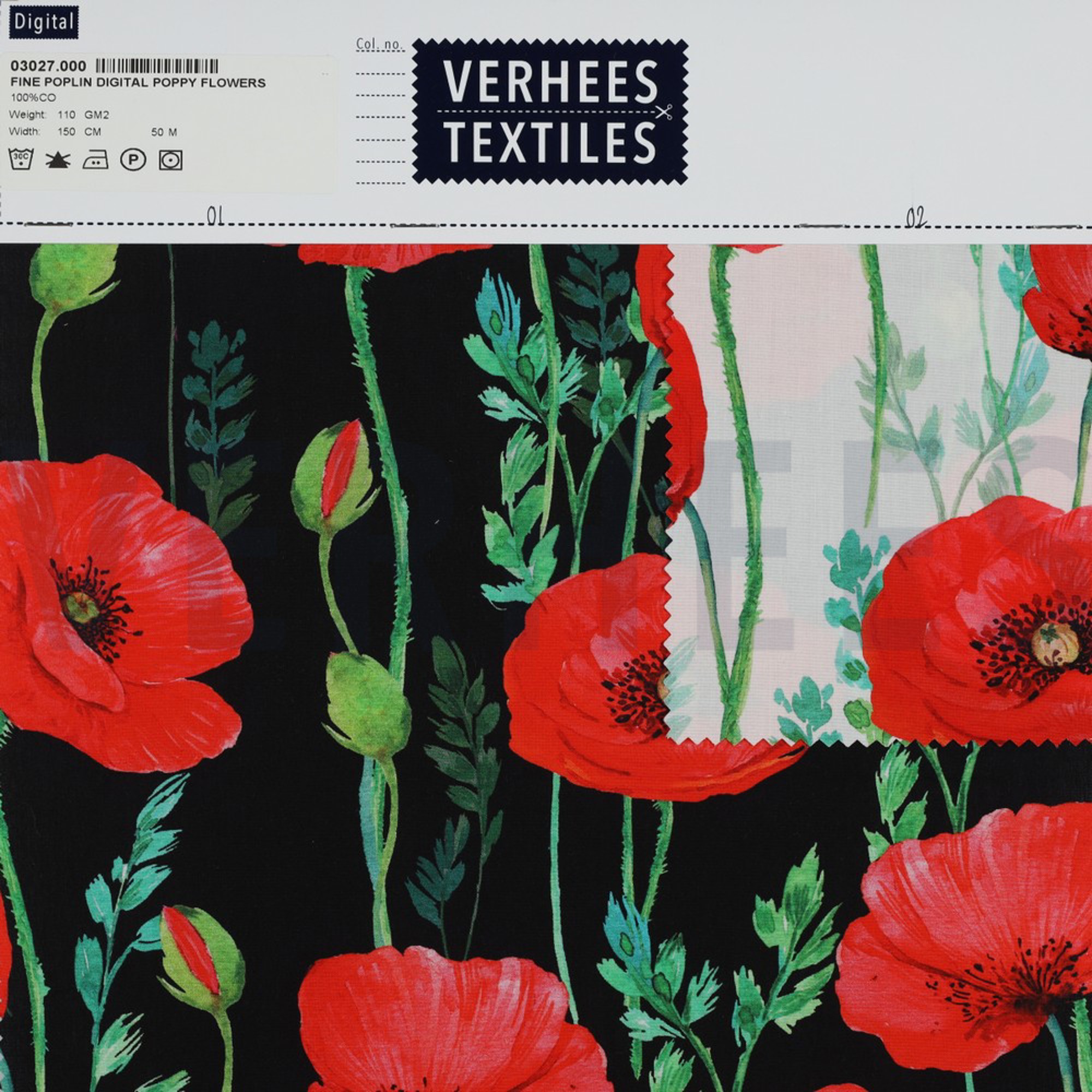 FINE POPLIN DIGITAL POPPY FLOWERS WHITE (high resolution) #4