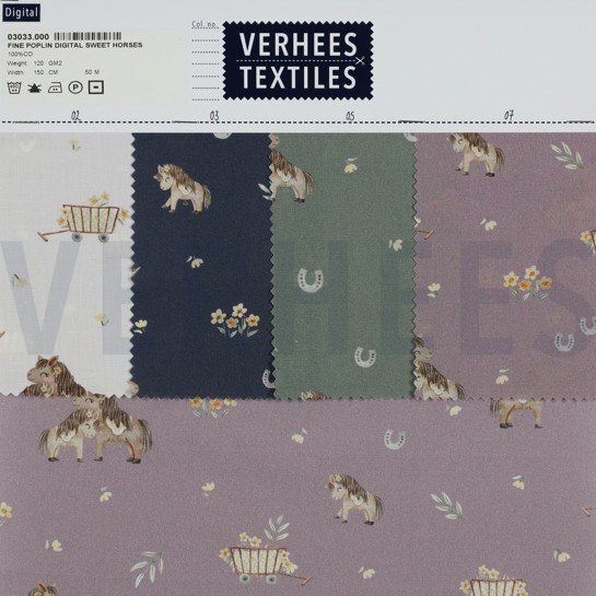 KATOENEN POPLIN DIGITAAL LIEVE PAARDEN MARINEBLAUW #7