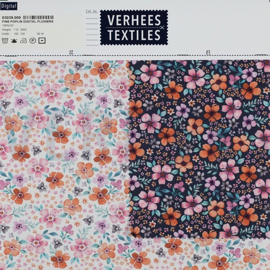 KATOENEN POPLIN DIGITAAL BLOEMEN WIT #7