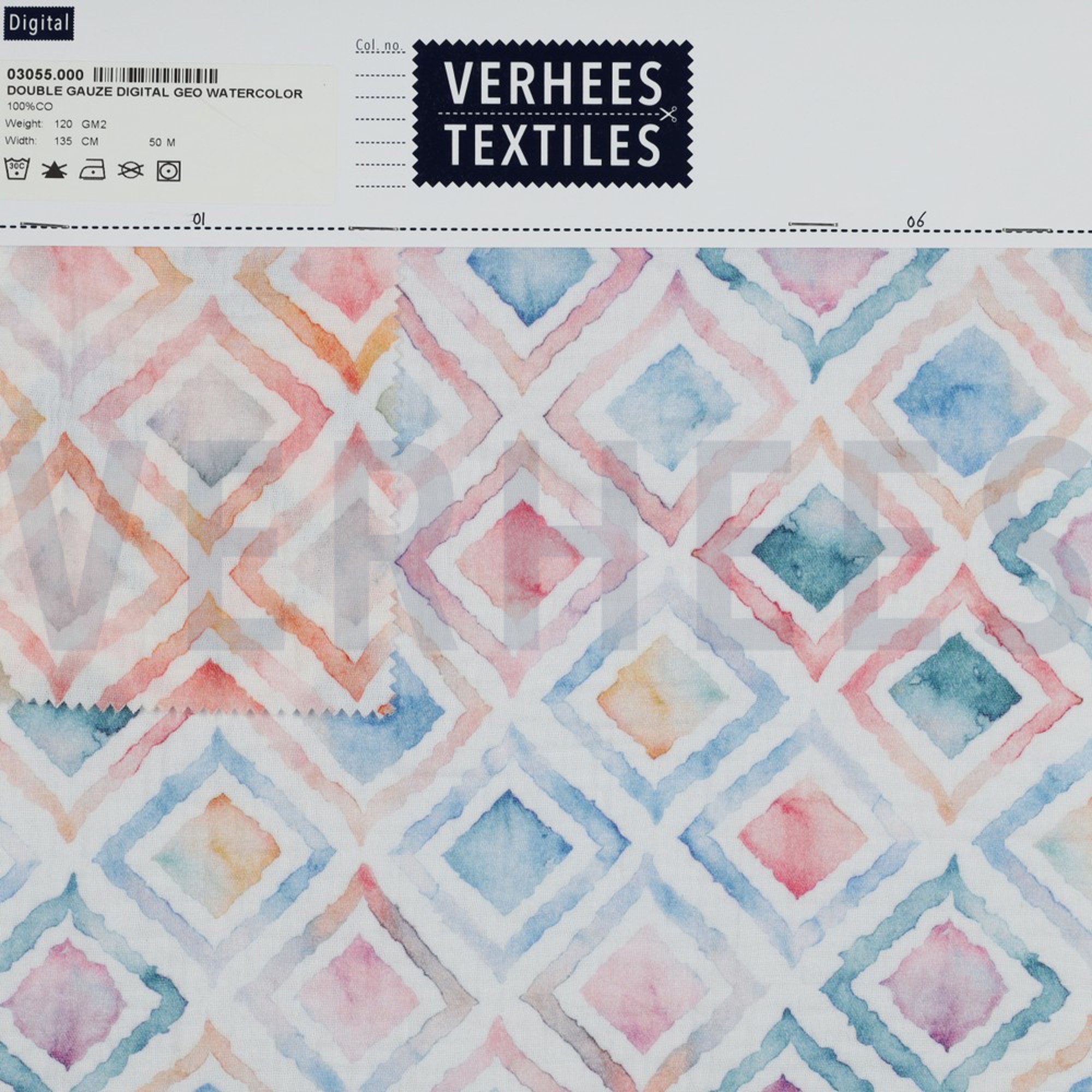 DOUBLE GAUZE DIGITAL GEO WATERCOLOUR WHITE/BLUE (high resolution) #4