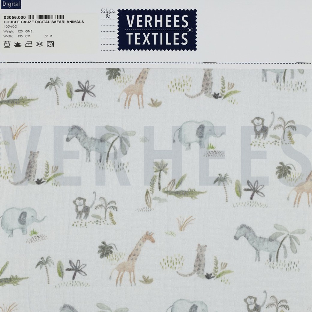 DOUBLE GAUZE DIGITAL SAFARI ANIMALS WHITE #4
