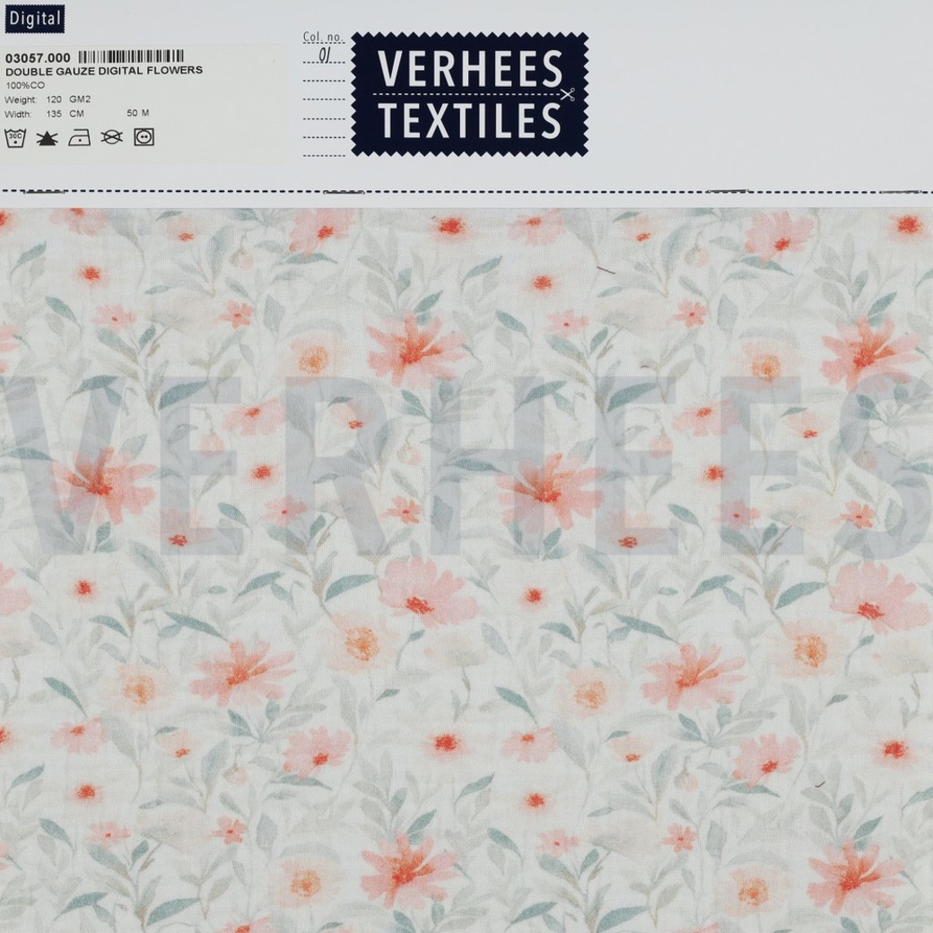 DOUBLE GAUZE DIGITAL FLOWERS WHITE #4