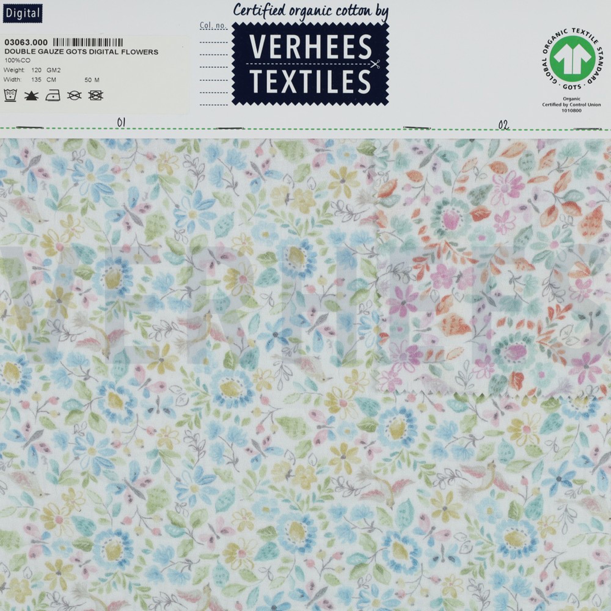 DOUBLE GAUZE GOTS DIGITAL FLOWERS WHITE/PETROL (high resolution) #4