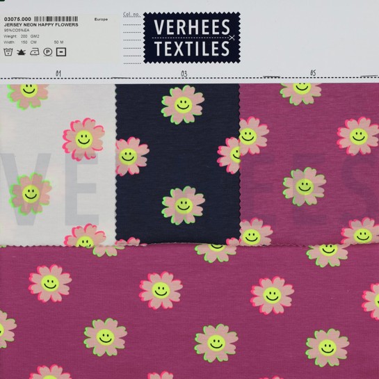 JERSEY NEON LUSTIGE BLUMEN FUCHSIE #7