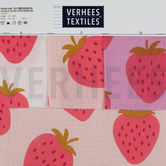 DOUBLE GAUZE STRAWBERRIES PINK #7