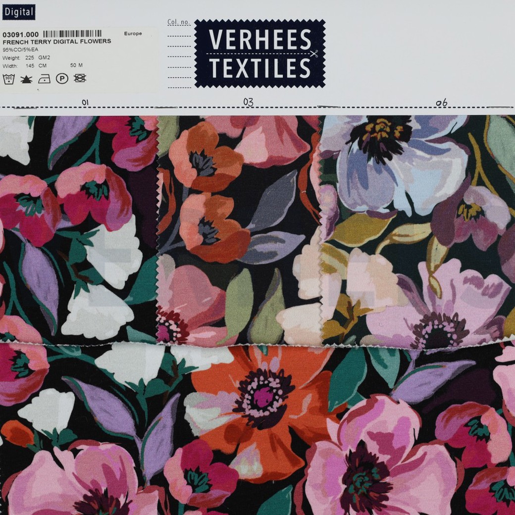 FRENCH TERRY DIGITAL FLOWERS BLACK #4