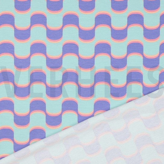 FRENCH TERRY ABSTRACT FLOWERS BLUE #7