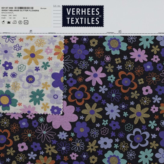 SWEAT MELANGE GLITZER BLUMEN ECRU MELIERT #7