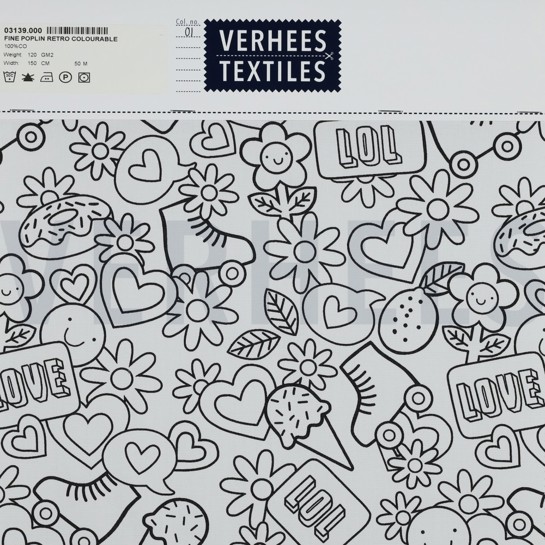 KATOENEN POPLIN RETRO INKLEURBAAR ZWART/ WIT #7