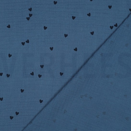 DOUBLE GAUZE SMALL HEARTS INDIGO #7