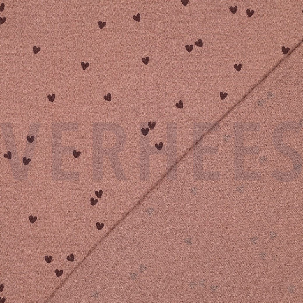 DOUBLE GAUZE SMALL HEARTS MOCHA #4