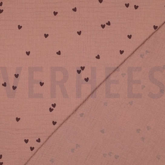 DOUBLE GAUZE SMALL HEARTS MOCHA #7