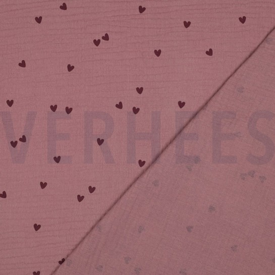 DOUBLE GAUZE SMALL HEARTS LIGHT LILAC #7