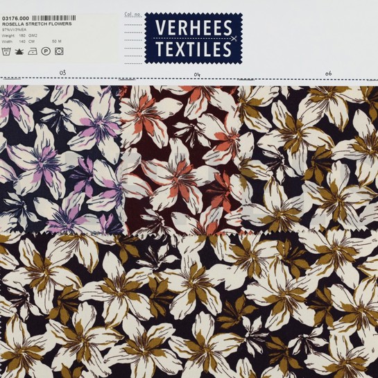 VISCOSE ROSELLA STRETCH FLEURS BORDEAUX #7